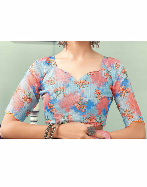 Sudathi Ready To Wear Light Blue Printed Woven Saree